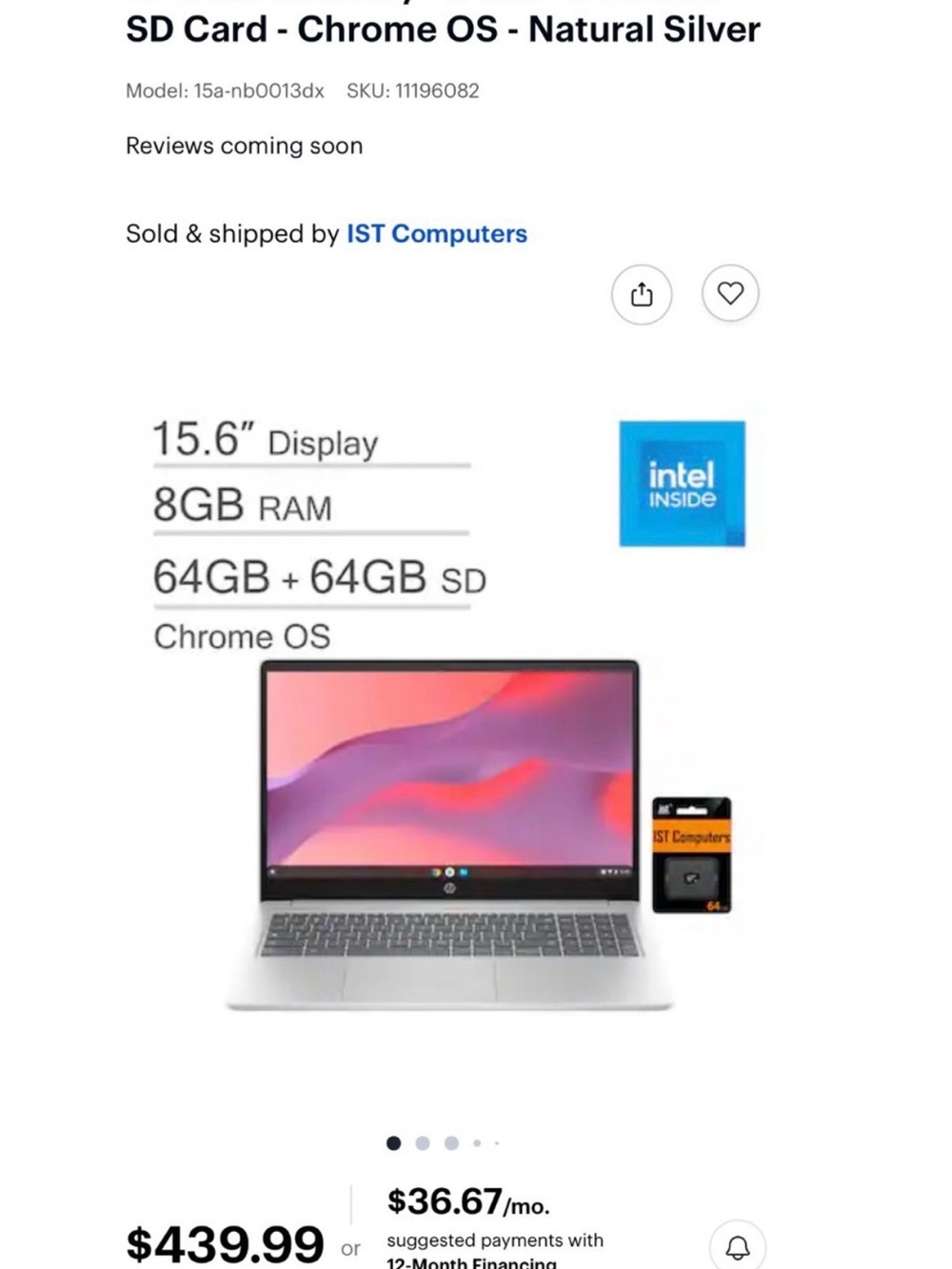 HP Natural Silver 15.6" Chromebook Laptop